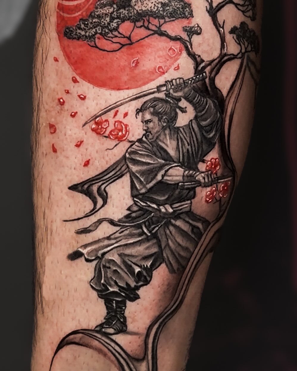 Color samurai and cherry blossom tattoo