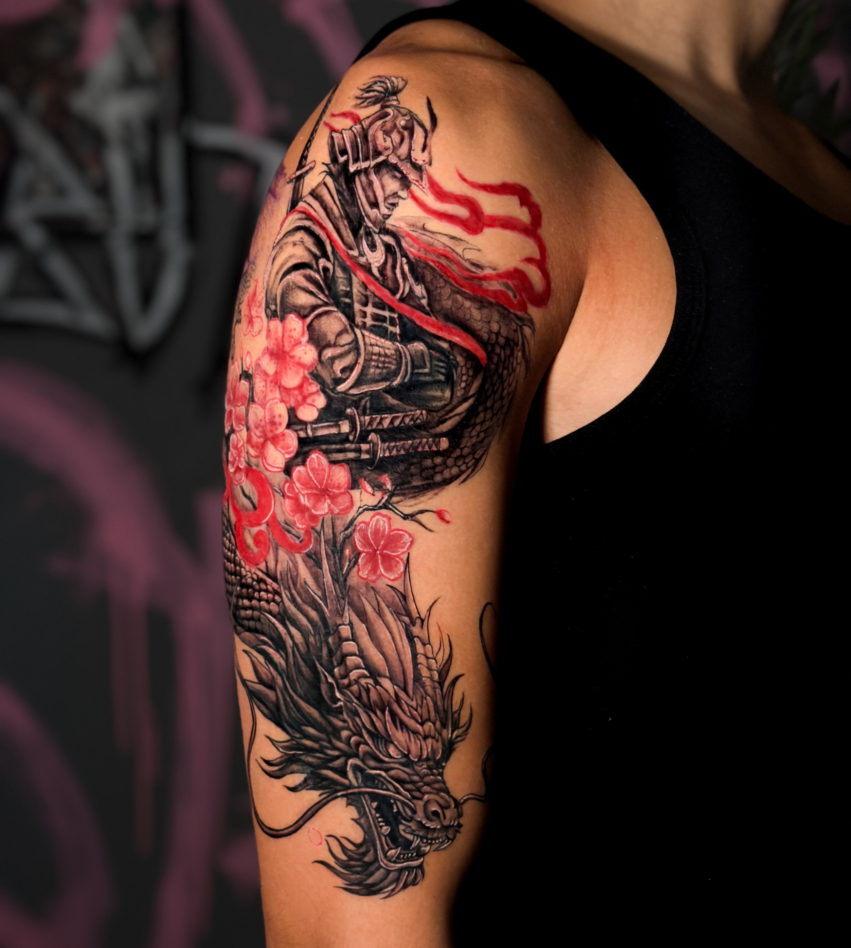 Color samurai and dragon tattoo