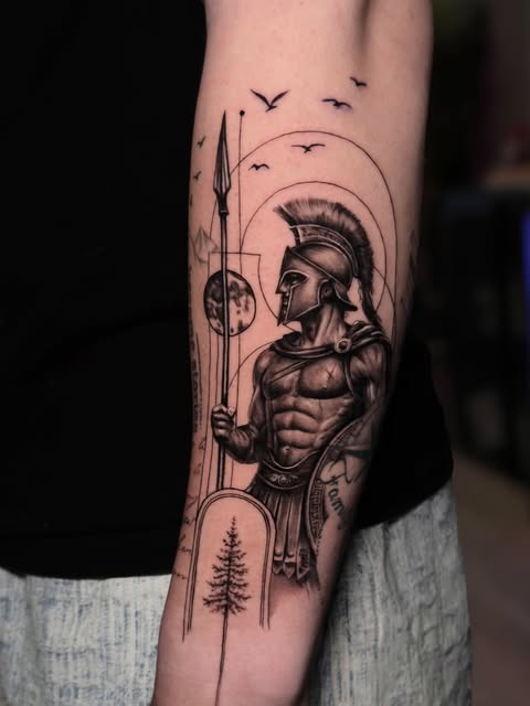 Realistic Spartan warrior tattoo