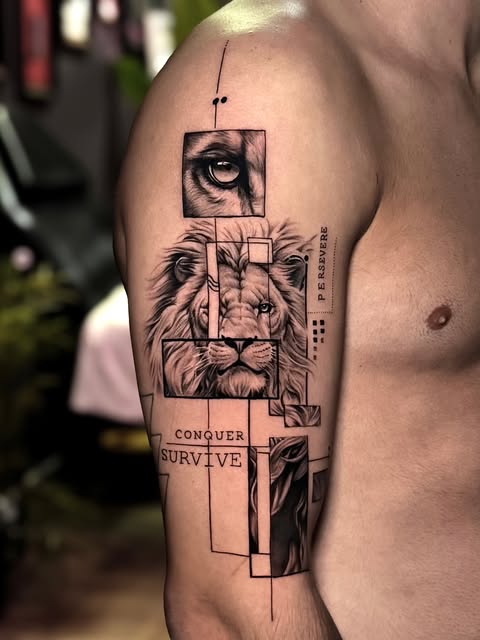 Geometric lion tattoo